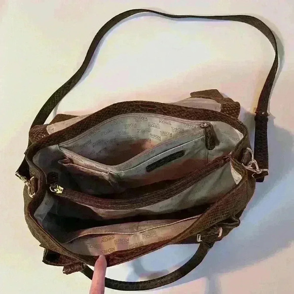NWOT Michael Kors Snakeskin Python Suede 2Way Brown Tote Bag Satchel Purse Large - Picture 12 of 15